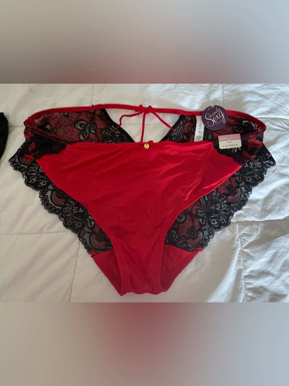 2 Cacique Satin and Lace Briefs - Black & Red - 22/24 - Picture 4 of 5